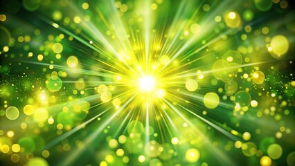 Aufkleber - Abstract Green and Yellow Bokeh Background with Radiant Light Streaks and Sparkling Dust