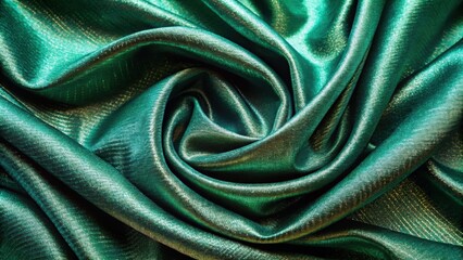 Aufkleber - A close-up of a smooth green fabric with a subtle shimmer, creating an abstract design with soft folds and curves.