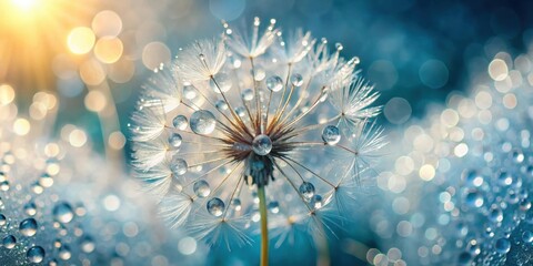 Poster - A Delicate Dandelion Seed Head Drenched in Dew, Capturing the Essence of Nature's Gentle Beauty