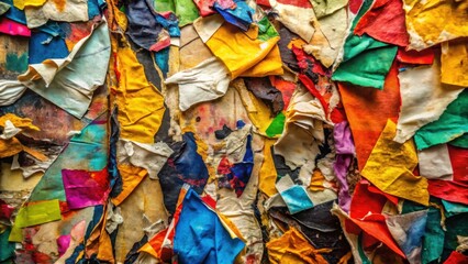 Fototapete - A Tapestry of Torn and Faded Papers, Layers of Color and Texture Create a Vivid Abstract Composition