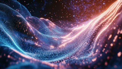 Poster - Abstract glowing wave of particles, digital art.