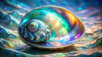 Aufkleber - A vibrant iridescent seashell, showcasing nature's intricate artistry, with captivating colors and a mesmerizing spiral