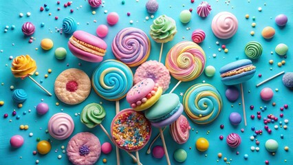 Poster - A symphony of sweet delights, featuring swirls of color, delicate macarons, and a sprinkle of joy.