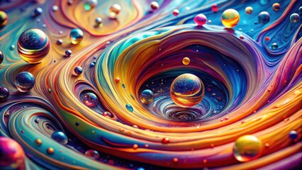 Fototapete - Abstract swirling vibrant colors create a vortex, with glistening spheres suspended in the dynamic flow.