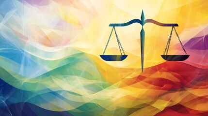 Aufkleber - Abstract depiction of negotiation flowing geometric forms symbolic balance scales representing compromise and agreement