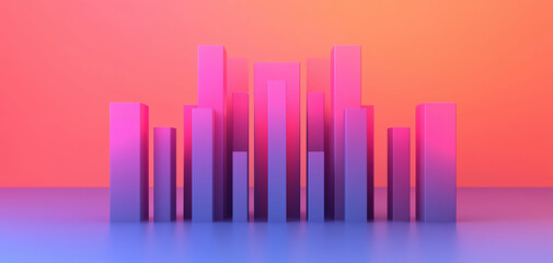Poster - Vibrant geometric shapes in gradient colors on reflective surface