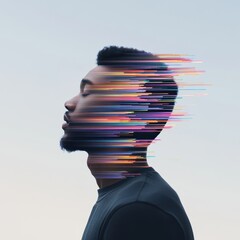 Poster - Conceptual Portrait of a Man with Colorful Motion Blur Defining Identity and Creative Expression