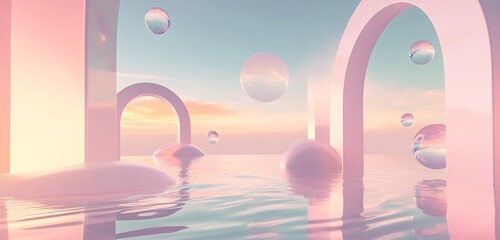 Poster - Minimalistic 3D Render of Abstract Landscape with Soft Colors