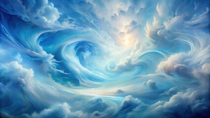 Poster - Whirlwind of Clouds in a Serene Sky, A Dreamy Abstract Painting of Blue and White Tones