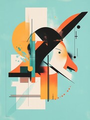Poster - Abstract Animal Shapes Formed by Lines and Colors Against Turquoise