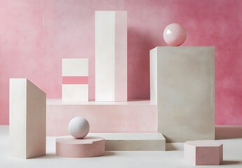 Poster - Minimalist Display of Geometric Shapes in Soft Pink Tones