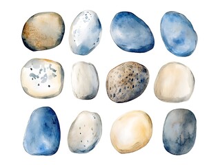 Poster - Abstract Watercolor Pebbles in Beige and Blue Tones