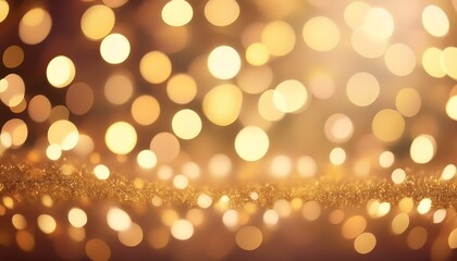 Wall Mural - dreamy champagne gold bokeh background with softly blurred glowing lights background