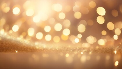Wall Mural - dreamy champagne gold bokeh background with softly blurred glowing lights background