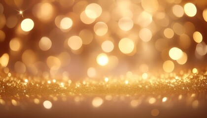 Wall Mural - dreamy champagne gold bokeh background with softly blurred glowing lights background