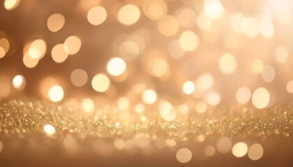 Wall Mural - dreamy champagne gold bokeh background with softly blurred glowing lights background