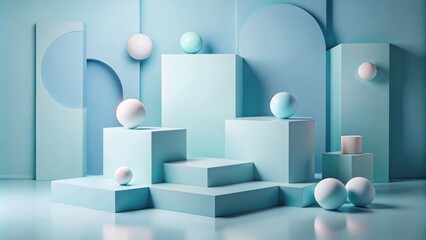 Fototapete - Abstract Minimalist Composition with Geometric Shapes and Spheres