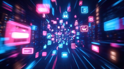 Fototapete - Digital Data Stream, Futuristic Vision of Information Flow