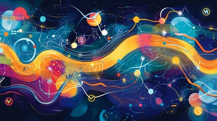 Poster - Abstract rendering of customer journeys featuring interconnected shapes flowing patterns endtoend experiences
