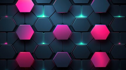 Poster - Abstract hexagon pattern with pink and teal accents.