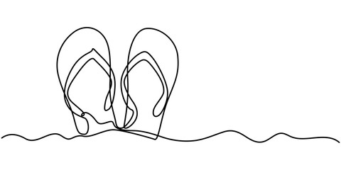 Continuous line drawing of sandals, simple icon, object symbol, vector illustration, Flip Flops Thong Sandals Single Line Drawing with Editable Stroke and Copy Space, Continuous linear drawing.