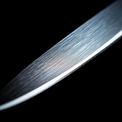 Poster - close up of a sharp, silver knife blade angled against a black background. the blade shows fine text
