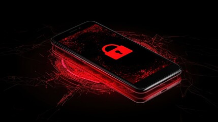 Poster - A smartphone screen displaying a critical security breach alert with a red lock icon.