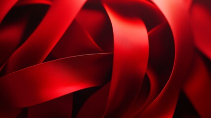 Poster - Abstract Red Ribbon Swirls: A Study in Curves and Light