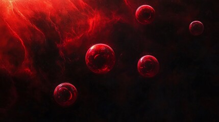 Wall Mural - crimson celestial dance: red orbs in a nebula of mystery