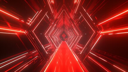 Poster - Red Neon Lights Tunnel Abstract Futuristic Background Digital Art Sci-Fi Corridor