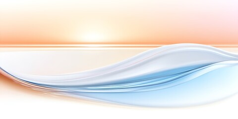 Poster - Abstract ocean waves with smooth flowing curves in shades of blue and white, blending into a warm golden horizon, creating a peaceful and minimalistic seascape
