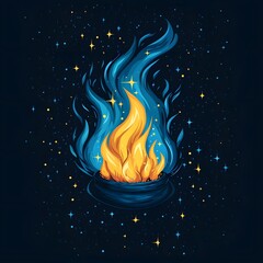 Poster - Minimalist Glowing Campfire Icon with Radiating Light Beams  Symbolizing Warmth and Connection
