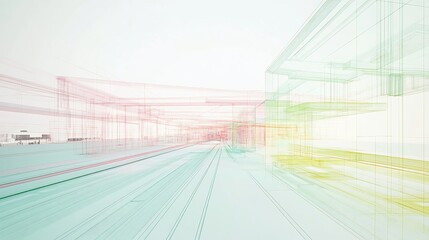Fototapete - Abstract visualization of civic system geometric flow representing interconnected public infrastructure