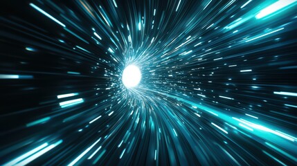 Poster - Digital Tunnel with Infinite Perspective and Light Trails in Abstract Background