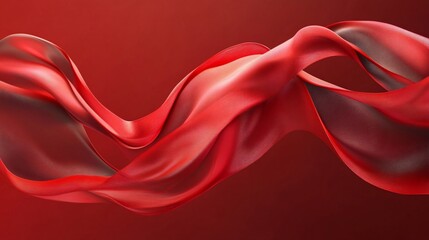 Poster - Abstract Red Silk Flowing Dynamically in Space: A 3D Render of Elegant Fabric Movement
