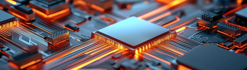 Poster - Hyper-Realistic Factory Scene with Futuristic Assembling of Advanced Circuit Board Technology