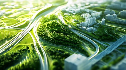 Fototapete - Abstract visualization of urban renewal highlighting dynamic pattern representing revitalized infrastructure green spaces