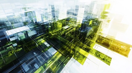 Fototapete - Abstract visualization of urban renewal highlighting dynamic pattern representing revitalized infrastructure green spaces