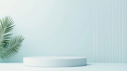 Poster - Minimalist Geometric 3D Background with Smooth Curves and Lush Greenery for Branding