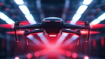 Poster - Futuristic Drone in Neon-Lit Cyber Factory with AI-Powered Technology Creating Innovations