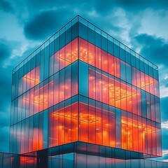 Poster - Glowing Glass Cube Icon Symbolizing Modern Architectural Innovation and Simplicity
