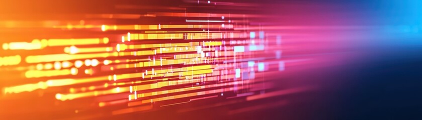 Poster - Abstract Digital Glitch Effect Background with Cyber Design Elements and Colorful Light Streams
