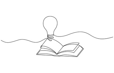 Aufkleber - A book with a light bulb on the cover. The light bulb is glowing and the book is open,  Concept of knowledge and learning.