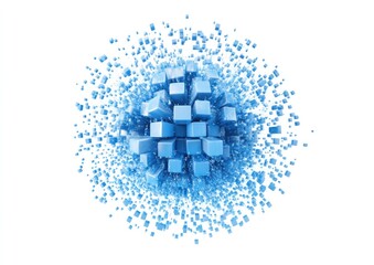 Poster - abstract blue cube explosion.