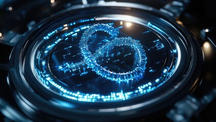 Fototapete - Futuristic technological interface with glowing blue spiral