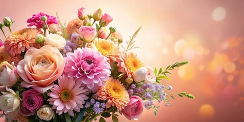 Aufkleber - A Colorful Bouquet of Flowers with Soft Pastel Tones and a Delicate Floral Arrangement on a Bokeh Background