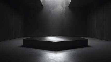 Poster - Dark Hexagonal Platform in a Minimalist Concrete Room Lit by Dramatic Overhead Light