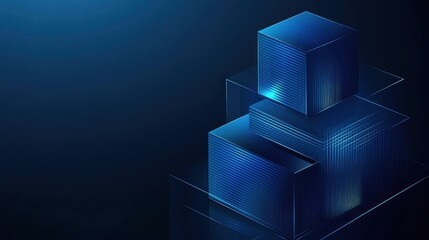 Poster - Abstract blue cubes on dark background.
