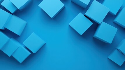 Fototapete - Abstract blue cubes scattered on blue background. (1)