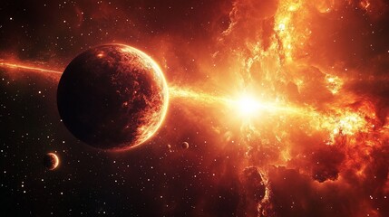 Wall Mural - Fiery Cosmic Collision A Planetary Explosion In A Nebula Of Intense Orange And Red Hues